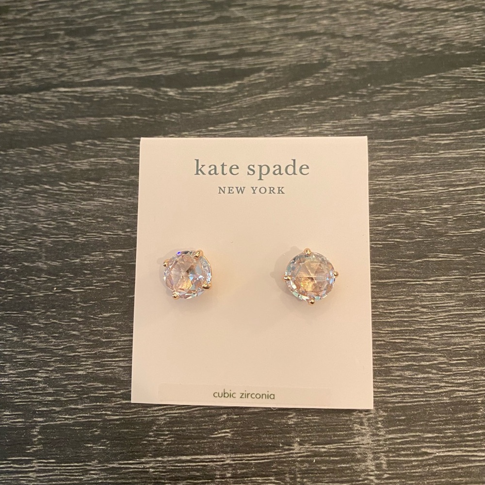 Kate Spade Bright Ideal Round Stud Earrings Clear Rose Gold CZ